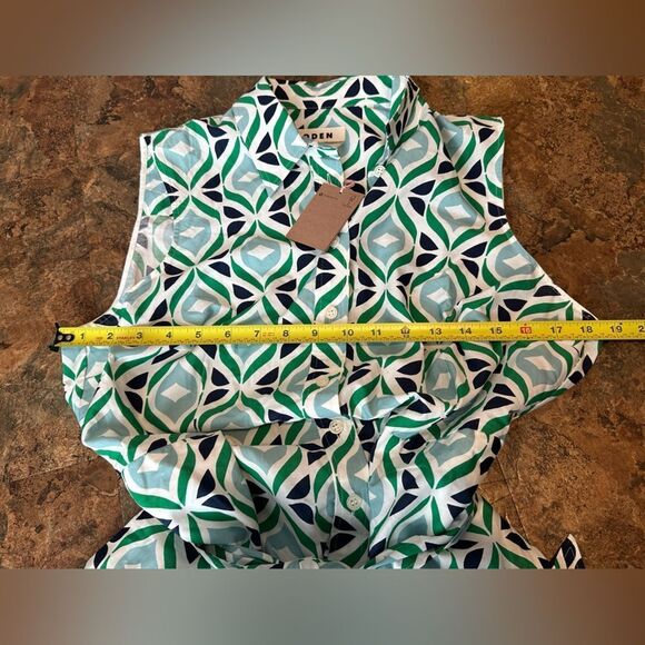 Boden Amy Sleeveless Shirt Dress Green Tambourine Diamond Wave Size 10P Petite - Picture 12 of 13